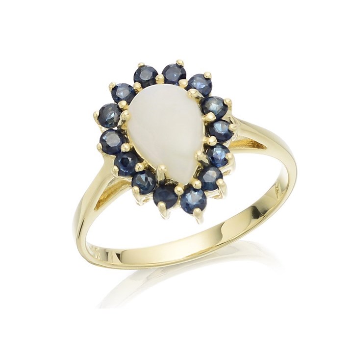 9ct Gold Opal And Sapphire Pear Cluster Ring - R0940