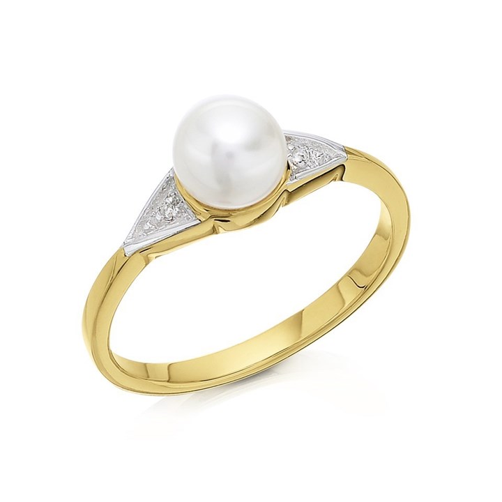 9ct Gold Freshwater Pearl And Diamond Ring - R0941