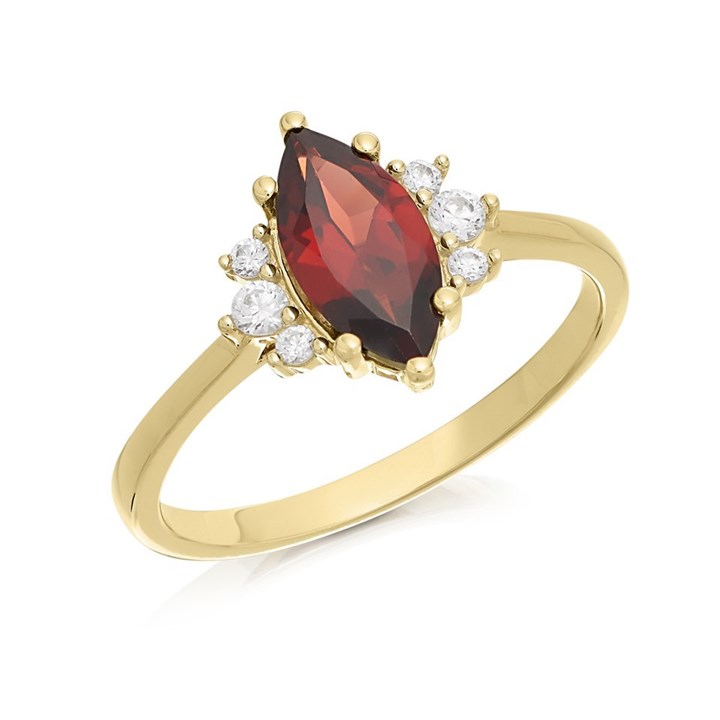 9ct Gold Marquise Garnet And Cubic Zirconia Ring - EXCLUSIVE - R0947