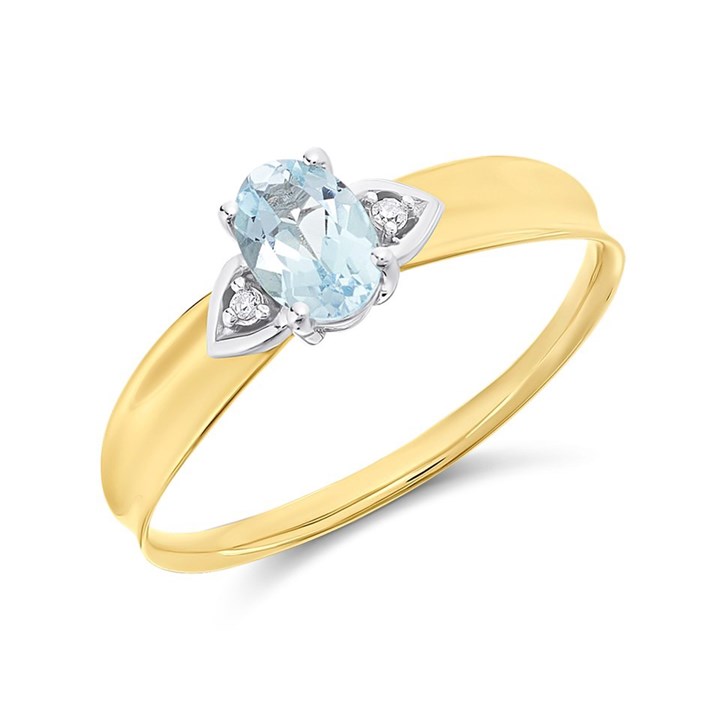 9ct Gold Sky Blue Topaz And Diamond Ring - R0959