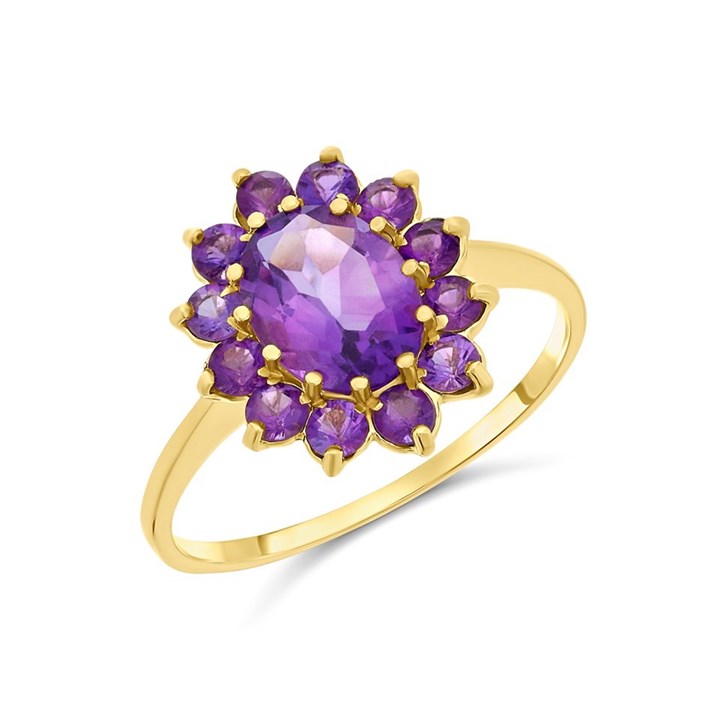 9ct Gold Amethyst Cluster Ring - R0963