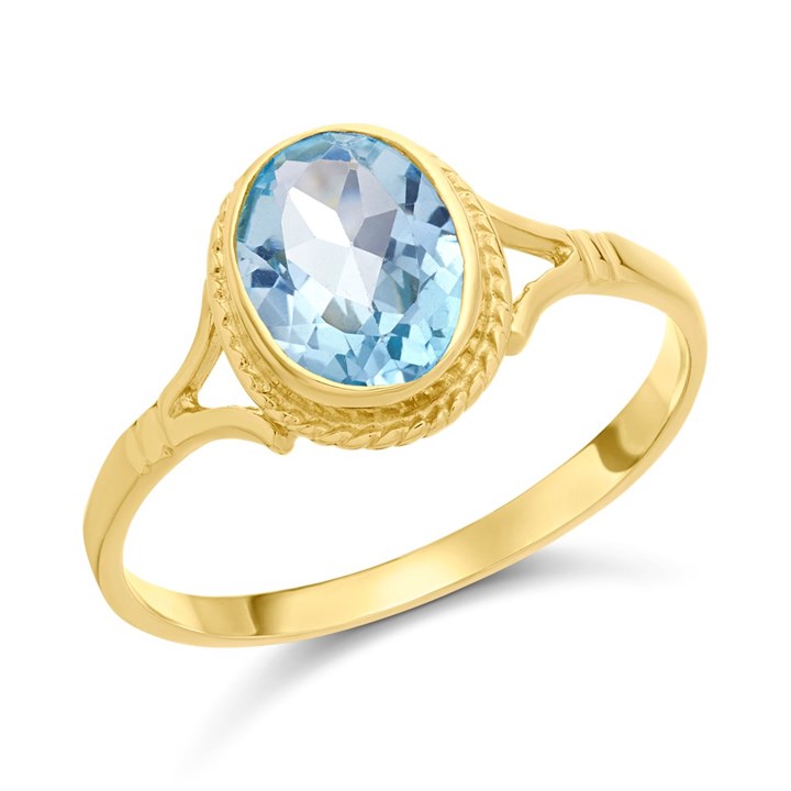 9ct Gold Oval Blue Topaz Ring - R0967