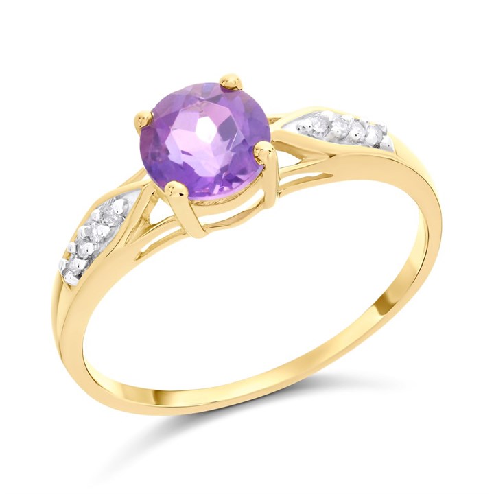 9ct Gold Amethyst And Diamond Ring - R0979