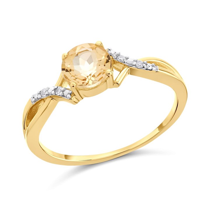 9ct Gold Citrine And Diamond Ring - R0981