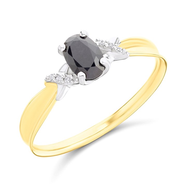 9ct Two Colour Gold Black Sapphire And Diamond Ring - R0985
