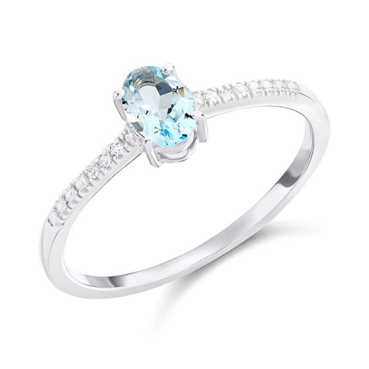 9ct White Gold Aquamarine And Diamond Ring - R0992