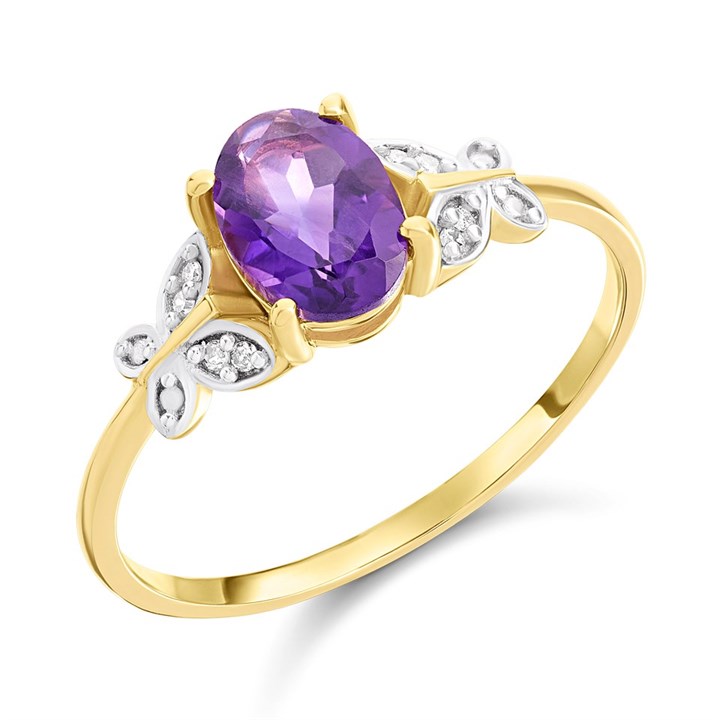 9ct Gold Amethyst And Diamond Ring - R0994