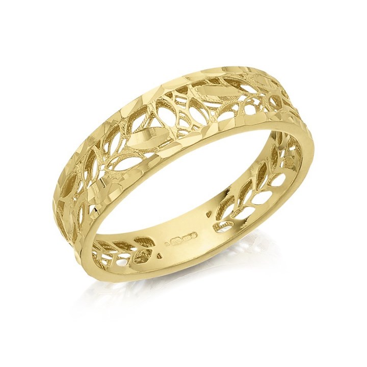 9ct Gold Diamond Cut Leaf Band Ring - R1914