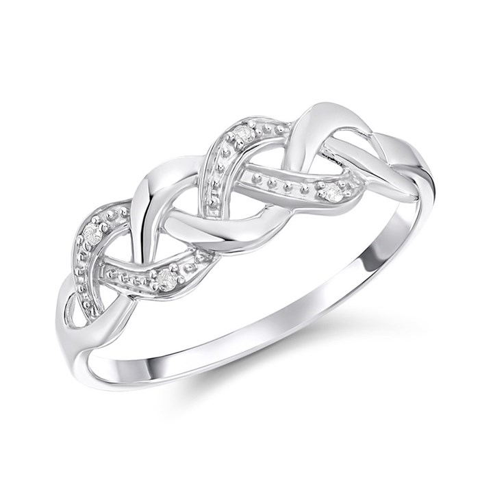 9ct White Gold Diamond Accent Crossover Ring - R2138