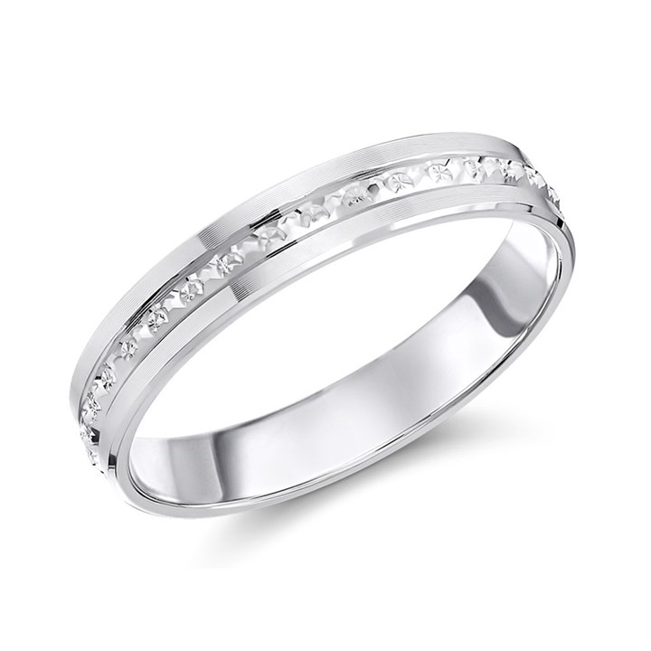9ct White Gold Diamond Cut Wedding Ring - 3.5mm - R2317
