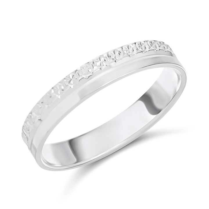 9Wct White Gold 3.5mm Half Sparkle Diamond-Cut Wedding Ring - R2325
