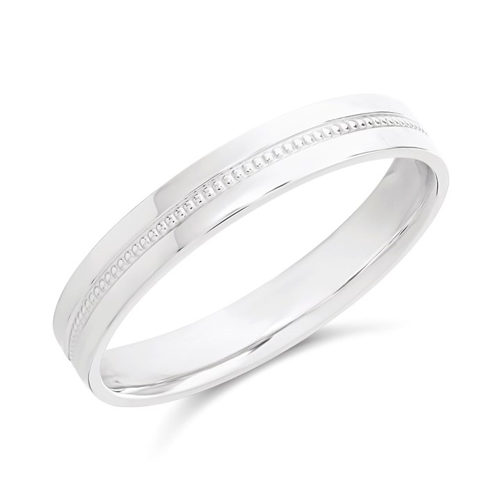 9ct White Gold Centrally Lined 3mm Wedding Ring - R2345