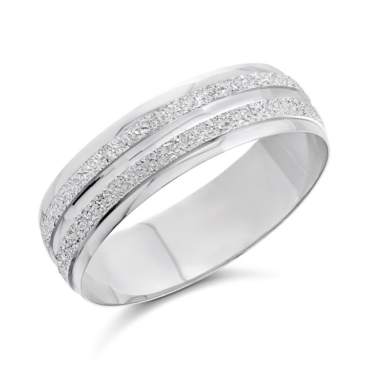 9ct White Gold Diamond Cut Wedding Ring - 6mm - R2405