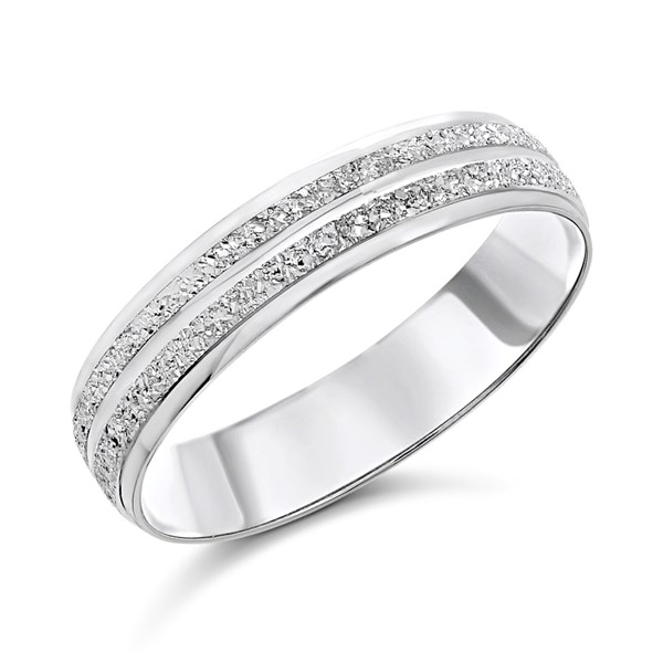 9ct White Gold Diamond Cut Wedding Ring 4mm R2455 F.Hinds Jewellers