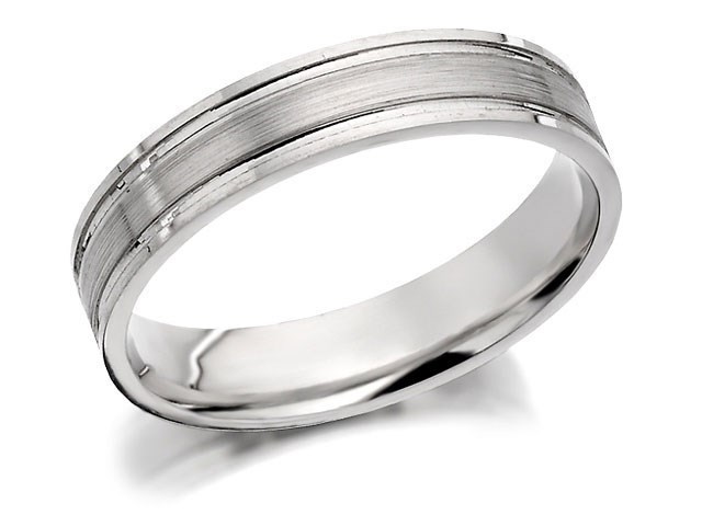 9ct White Gold Brushed Finished Wedding Ring - 4mm - R2462