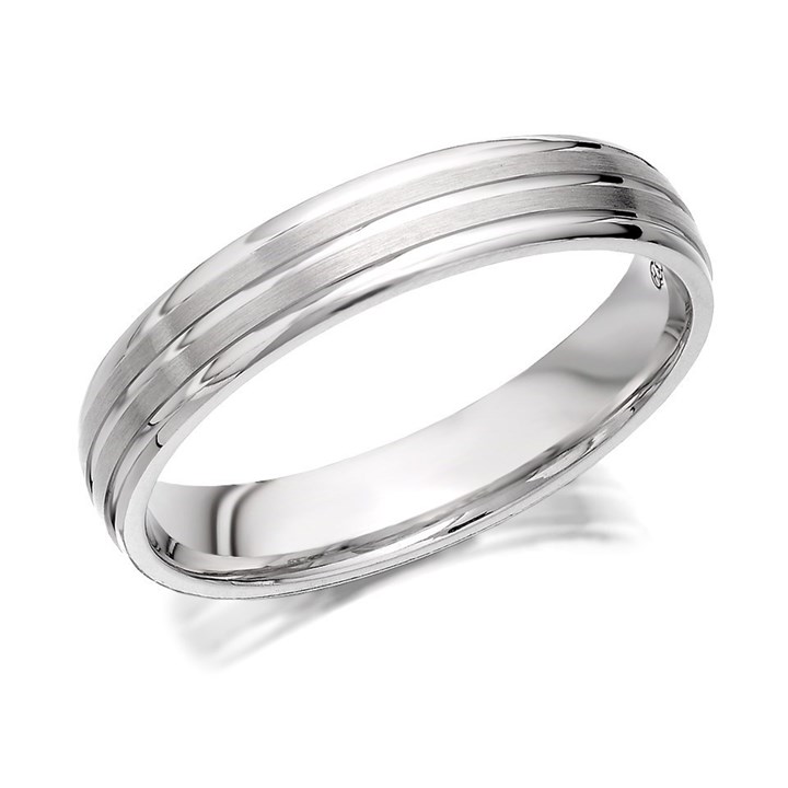 9ct White Gold Banded Wedding Ring - 4mm - R2492