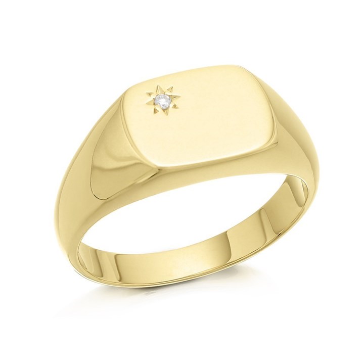 9ct Gold Diamond Set Signet Ring - R3347