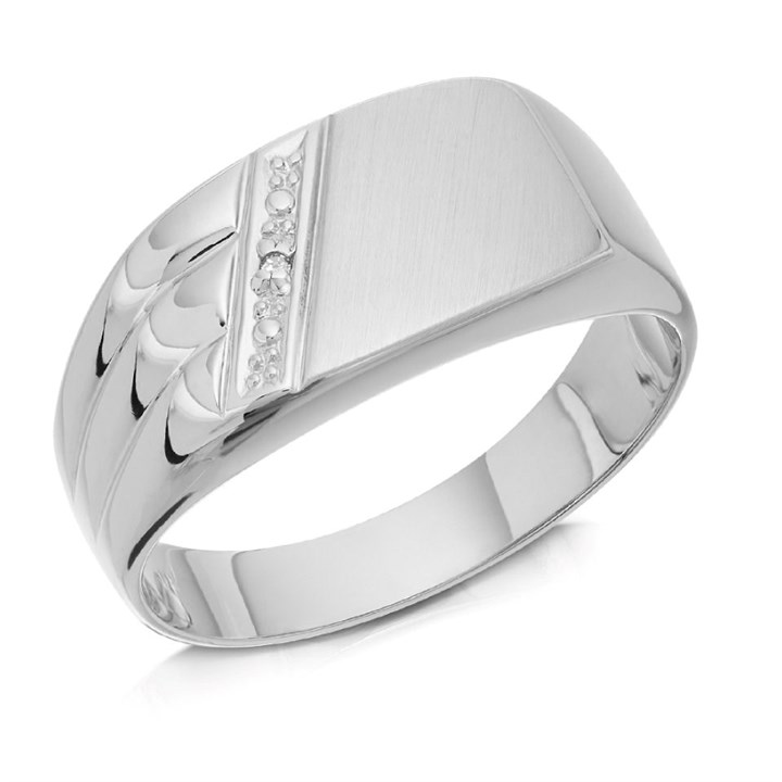 9ct White Gold Diamond Signet Ring - R3348