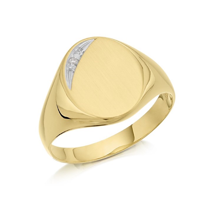 9ct Gold Diamond Oval Signet Ring - R3349