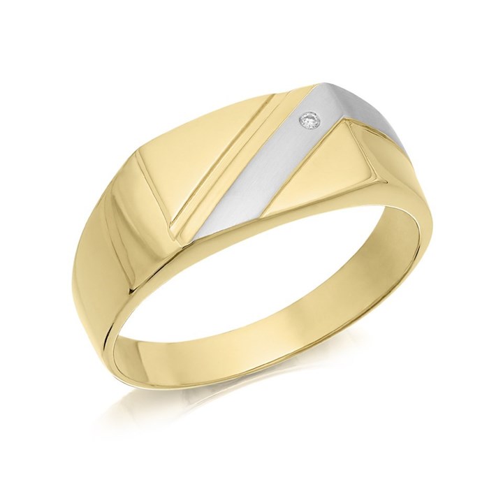 9ct Gold Two Colour Diamond Signet Ring - R3350
