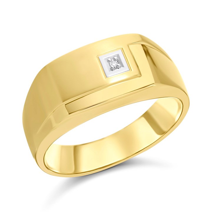 9ct Gold Diamond Set Signet Ring - R3356