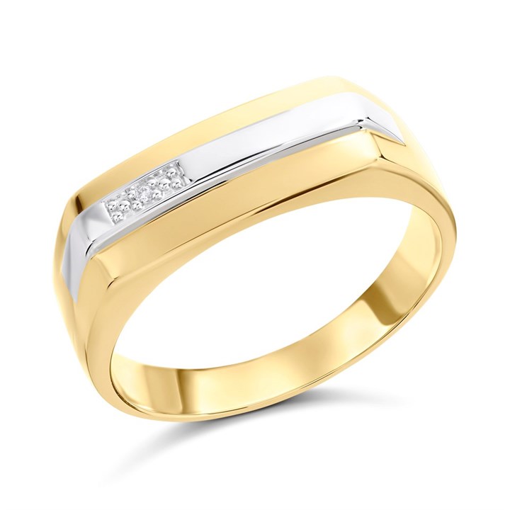 9ct Two Colour Gold Diamond Signet Ring - R3359