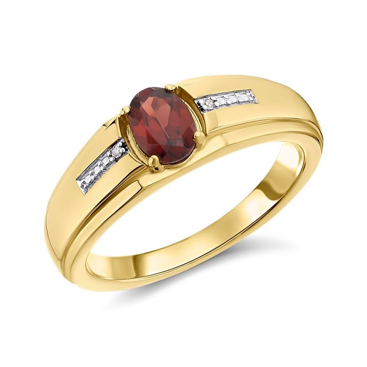 9ct Gold Diamond And Garnet Signet Ring - R3718