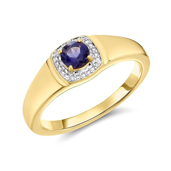 9ct Gold Diamond And Iolite Signet Ring - R3719