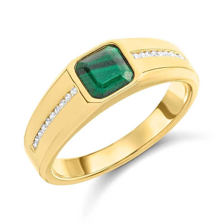 9ct Gold Malachite and Cubic Zirconia Ring - R3805
