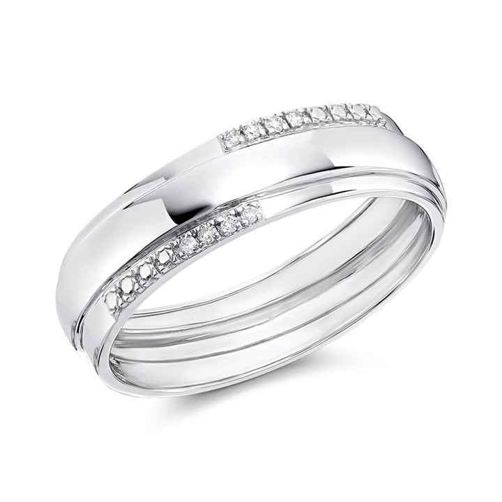 9ct White Gold Diamond Edge Band Ring - R3934