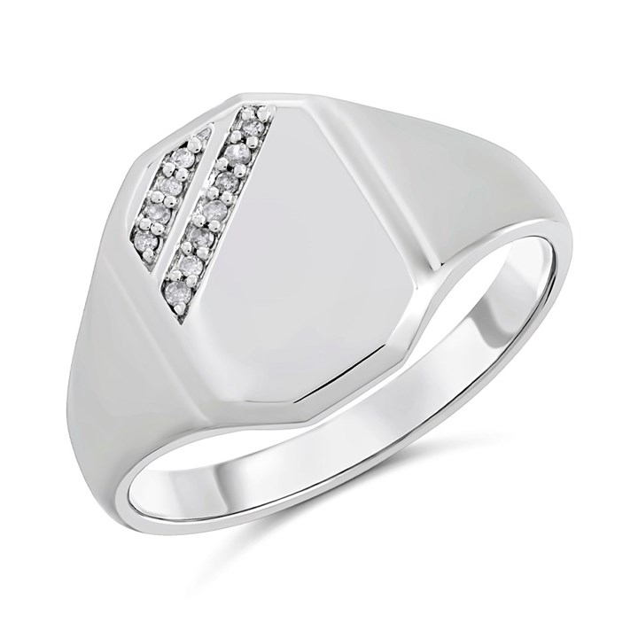 9ct White Gold Diamond Signet Ring - R3938