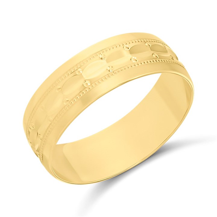 9ct 6mm D/C Panelled And Beaded Wedding Ring - R4308