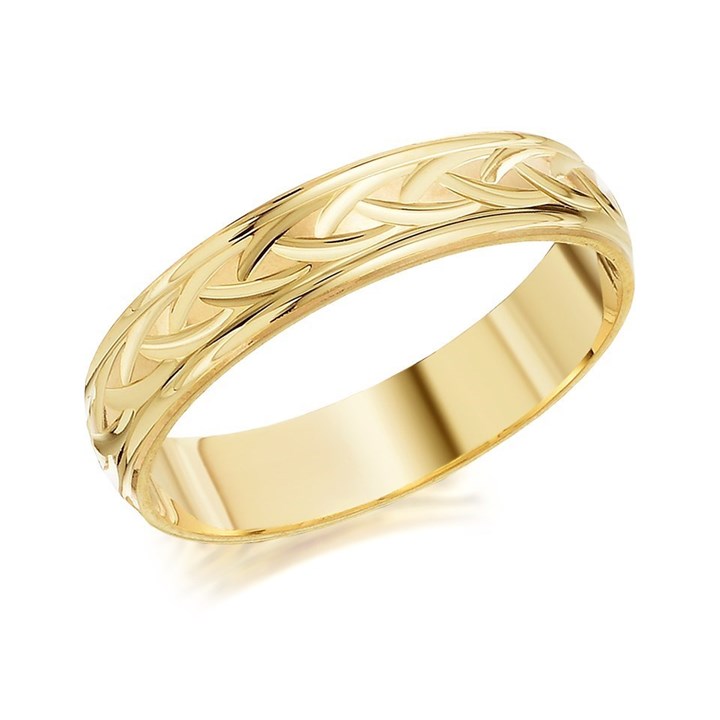 9ct Gold Woven Diamond Cut Wedding Ring - 4mm - R4399