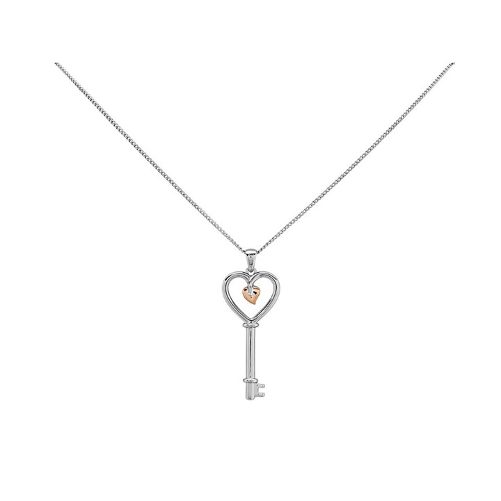 Clogau Silver And 9ct Rose Gold Tree Of Life Heart Key Necklace - R48168