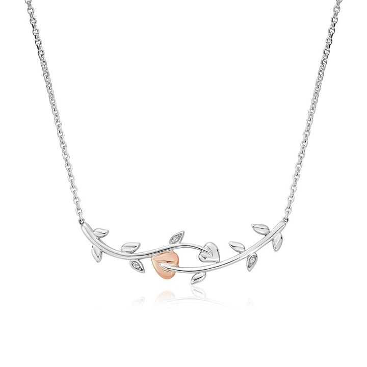 Clogau Silver And 9ct Rose Gold Vine Of Life White Topaz Necklace - R48199