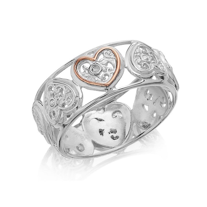 Clogau Silver And 9ct Rose Gold Tree Of Life One Diamond Ring - R4882