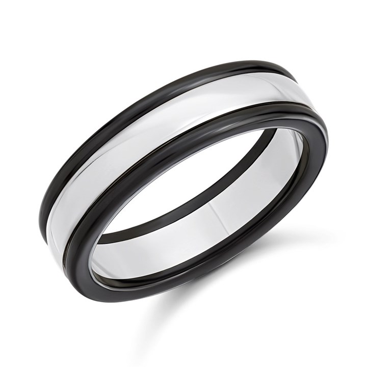 6MM Matt Zirconium And Polished Silver Ring - R4909