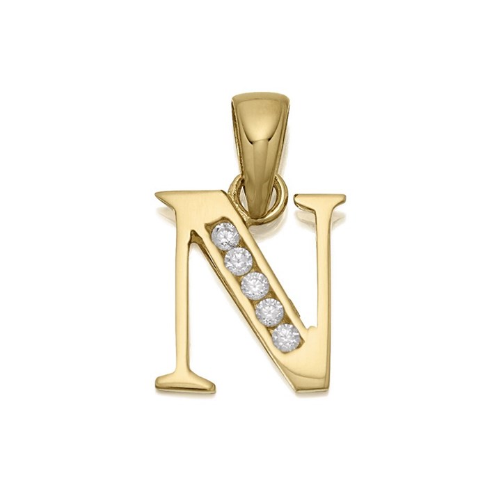 9ct Gold Cubic Zirconia Initial N - R5114