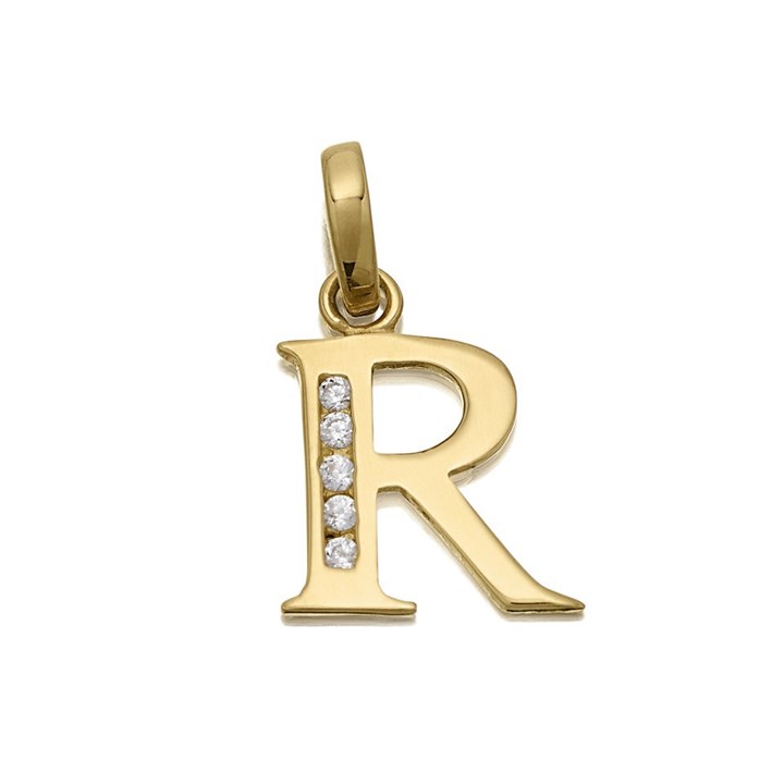 9ct Gold Cubic Zirconia Initial R - R5118
