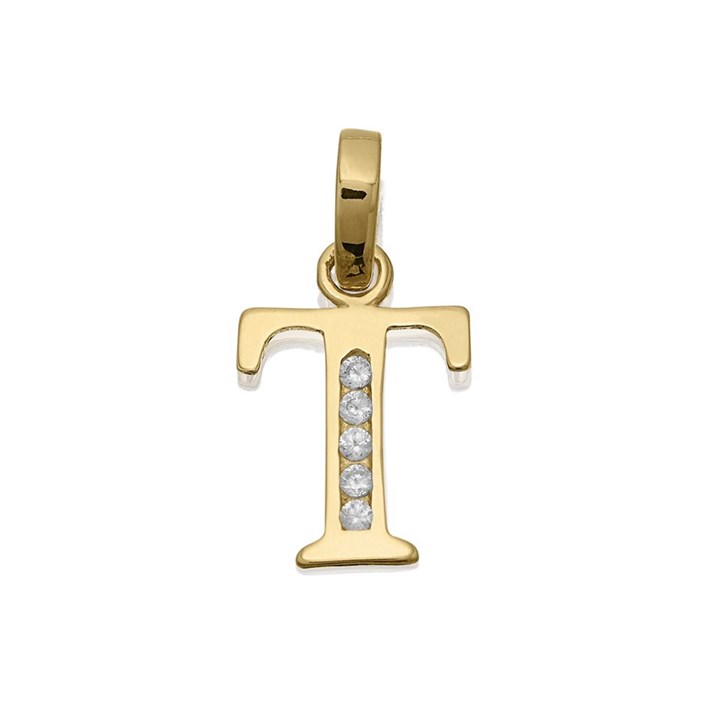 9ct Gold Cubic Zirconia Initial T - R5120