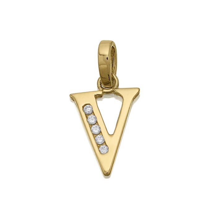 9ct Gold Cubic Zirconia Initial V - R5122