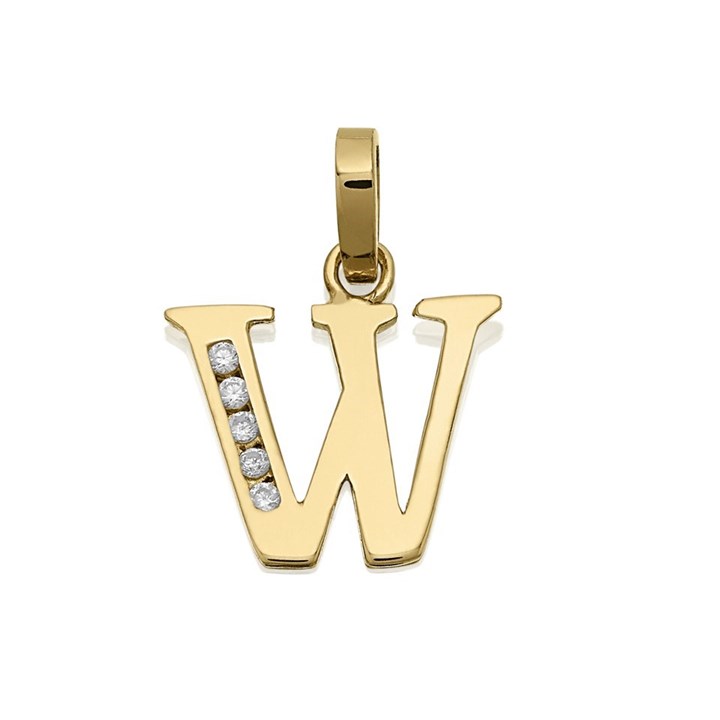 9ct Gold Cubic Zirconia Initial W - R5123