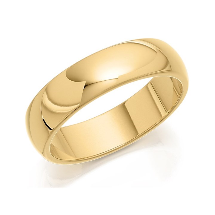 9ct Gold Heavyweight D Shaped Wedding Ring - 5mm - R5235