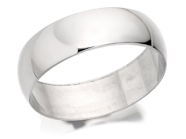 9ct White Gold Heavyweight D Shaped Wedding Ring - 6mm - R5526