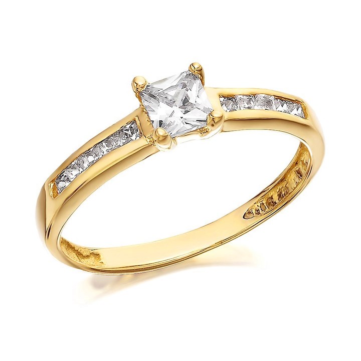 9ct Gold Princess Cut Cubic Zirconia Ring - EXCLUSIVE - R5914