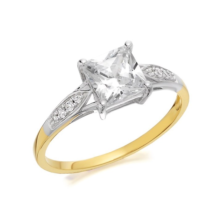 9ct Gold Two Colour Princess Cut Cubic Zirconia Ring - R5930