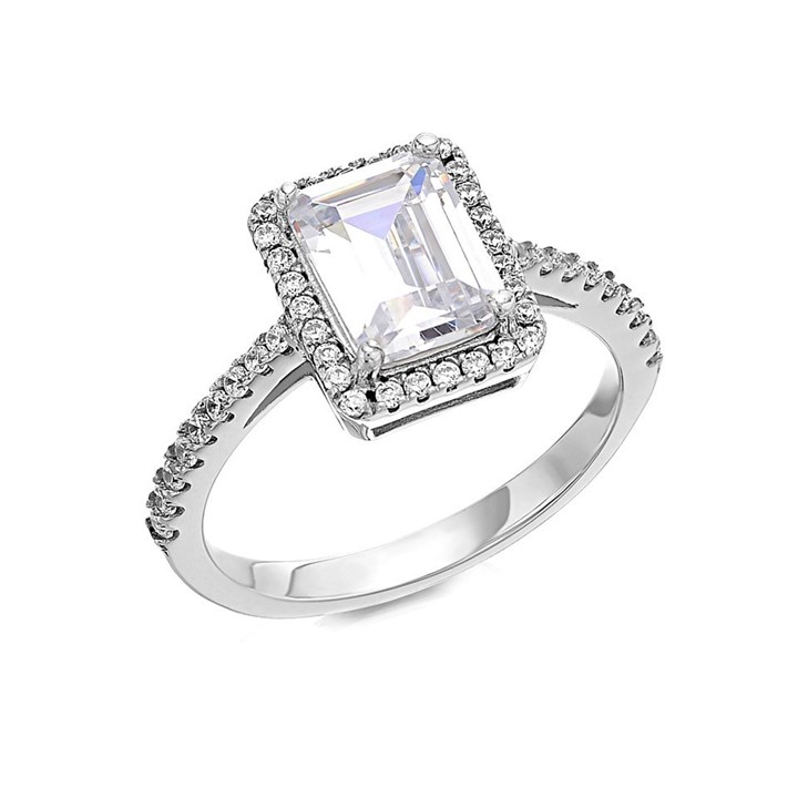 9ct White Gold Cubic Zirconia Halo Ring - R5965