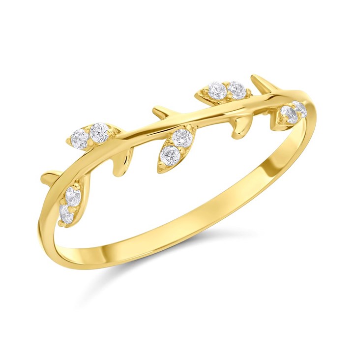 9ct Gold Cubic Zirconia Leaf Ring - R5979