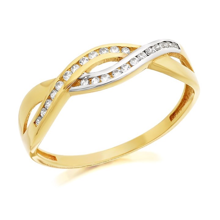 9ct Gold Two Colour Cubic Zirconia Twist Ring - EXCLUSIVE - R6103