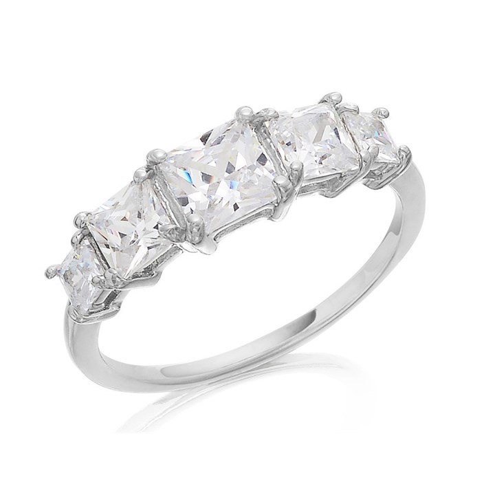 9ct White Gold Five Stone Cubic Zirconia Ring - R6107